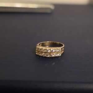 Dazzling Two-Row Cubic Zirconia Gold-Tone 925 Sterling Silver Ring